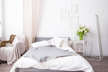 Fototapeta na wymiar bedroom interior in Scandinavian style