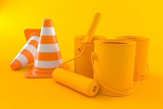 Renovation background with traffic cone
