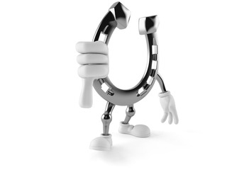 Horseshoe character with thumbs down gesture