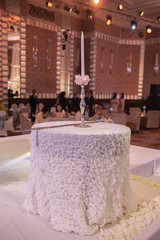 Wedding cake in wedding hall