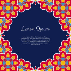 Invitation or greeting card template with abstract ornament. Hand drawn vector illustration