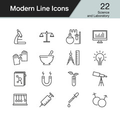 Science and Laboratory icons. Modern line design set 22. For presentation, graphic design, mobile application, web design, infographics.