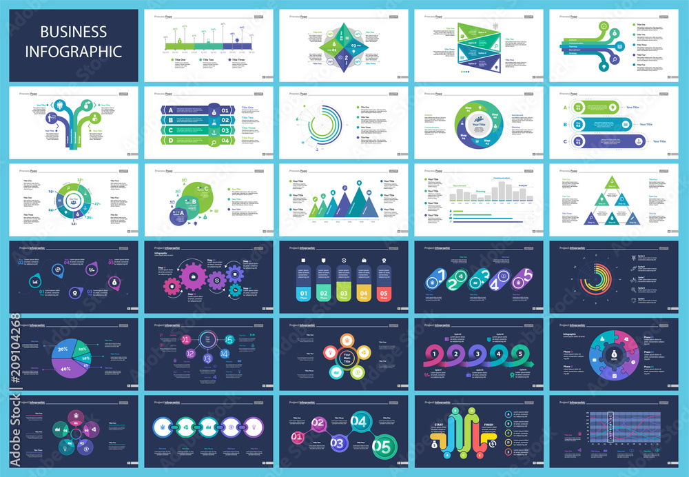 Poster set of workflow and strategy concept infographic charts. business diagrams for presentation slide te