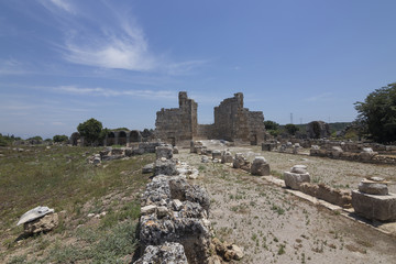 Fototapeta na wymiar Ruins of Hadrian Roman Ancient City Perge, Antalya, Turkey