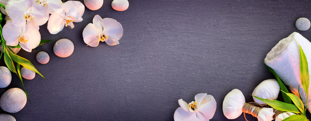 Spa Concept - White Orchid And Massage Stones
