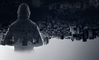 Suspicious man in hoody. Personal safety concept