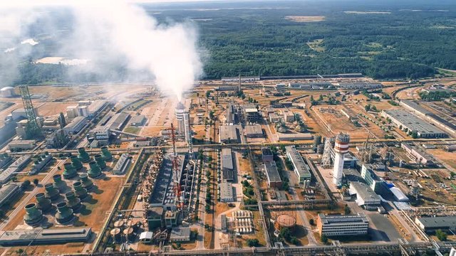 Industrial Factory, Power Plant, Aerial View
