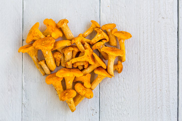Mushrooms in the shape of a heart, view from top