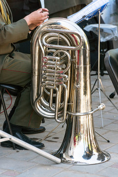 The instrument of the brass band tuba