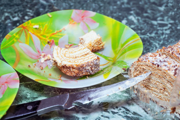 Half-eaten cake on the plate