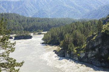 Mountain landscape with a water stream in Altai, Siberia, Russia