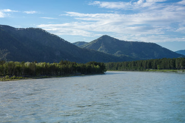 Mountain landscape with a water stream in Altai, Siberia, Russia