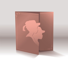 Greeting card with a portrait (silhouette) of a two children in profile.