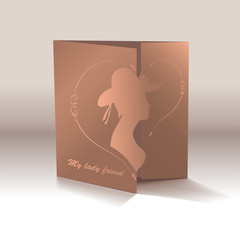 Greeting card with a portrait (silhouette) of a lady  in profile.  Gift for your beloved woman