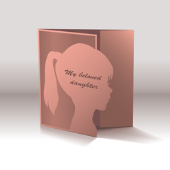 Greeting card with a portrait (silhouette) of a little girl in profile.