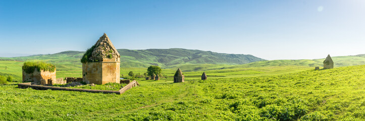 View of the 17th century memorial mausoleum complex in the Kalahana village, Azerbaijan. Located in the south of the Shemakha city