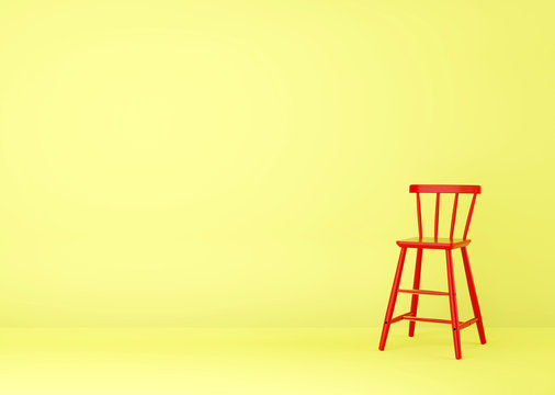 modern sofa red chair in yellow living room. Minimal style concept. pastel color style.