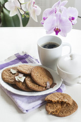 Breakfast with homemade milk chocolate biscuits