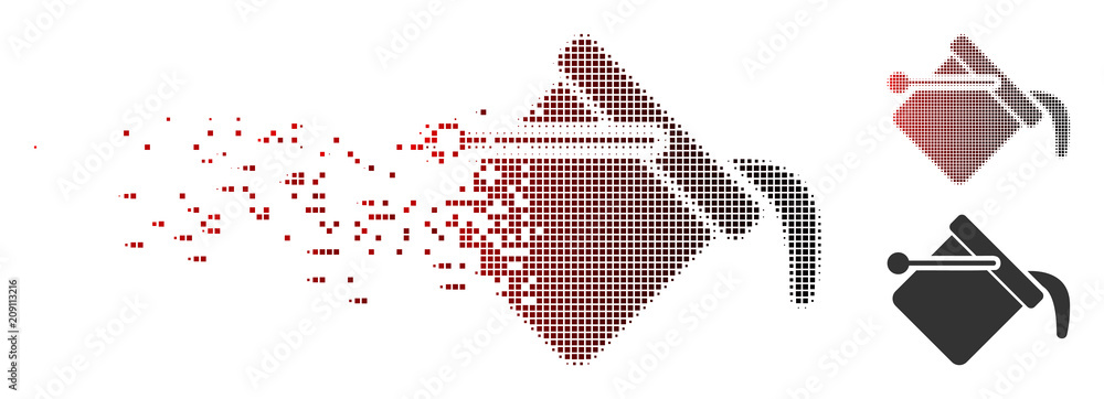 Poster vector paint bucket icon in sparkle, dotted halftone and undamaged entire versions. disappearing eff