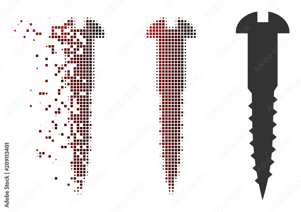 Poster vector screw icon in sparkle, dotted halftone and undamaged whole variants. disintegration effect us