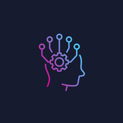 Machine learning, artificial neural network and AI vector linear icon