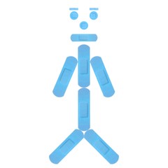 Funny Boy with various light blue Strips of FIRST AID PLASTER - Medical Equipment