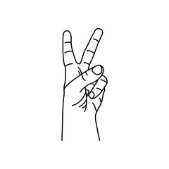 Obraz premium Victory Hand Sign. Vector black illustration isolated on white background.