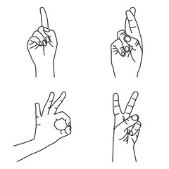 Hand signs set. Vector illustration. 