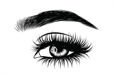 Fashion illustration with intense smoky eye make up and sexy glowy eye.Extra look for holiday/party/birthday Idea for business visit card, typography vector.Perfect salon look