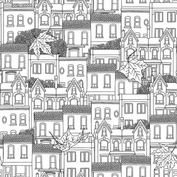Hand drawn seamless pattern of Canadian houses 
