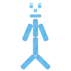 Funny Boy with various light blue Strips of FIRST AID PLASTER - Medical Equipment