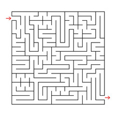 Abstract square labyrinth with a black stroke. An interesting game for children and adults. Simple flat vector illustration isolated on white background.