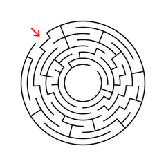 Round labyrinth. With the entrance and exit. An interesting game for children and adults. Simple flat vector illustration isolated on white background.