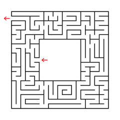A square labyrinth. Find the way out from the center. Simple flat vector illustration isolated on white background. With a place for your image