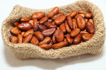 Roasted cocoa beans to produce chocolate in a bag