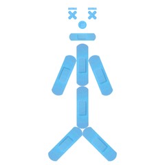 Funny Boy with various light blue Strips of FIRST AID PLASTER - Medical Equipment