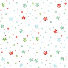 Colored seamless pattern of falling flowers on a white background. Simple flat vector illustration. For the design of paper wallpaper, fabric, wrapping paper, covers, web sites.