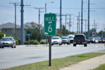 Mile marker 6 on Outer Banks of North Carolina