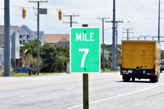 Mile marker 7 and 7.5 on Outer Banks of North Carolina