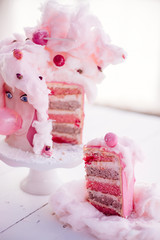 An unusual pink cake.