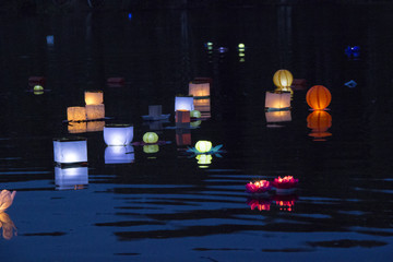 beautiful water lanterns of different colors