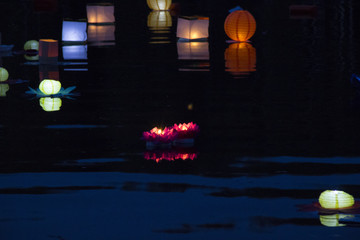 beautiful water lanterns of different colors