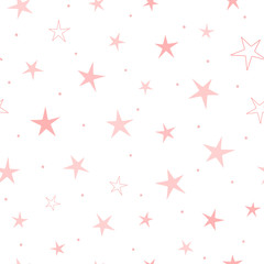 Repeated stars and round dots. Cute seamless pattern for girls. Endless girlish print.