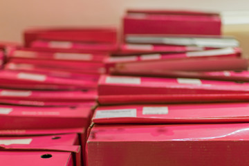 Many boxes in the warehouse.