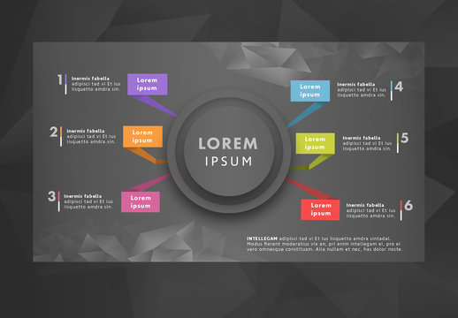 6 Color Tab Infographic with Polygonal Elements