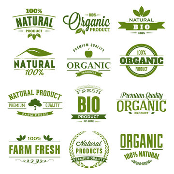 Natural, organic, bio, farm fresh badge, logo, icon, tag design collection. Bio healthy products labels