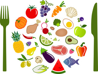 paleo diet concept: healthy and well-balanced food - vector illustration