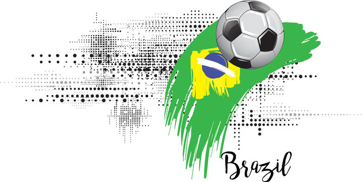 BRAZIL SOCCER NATION FLAG. FOOTBALL TEAM TEMPLATE ILLUSTRATION.
PAINTED ART AND DOTS GRUNGE BACKGROUND
