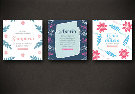 3 Social Media Post Layouts with Bright Floral Elements