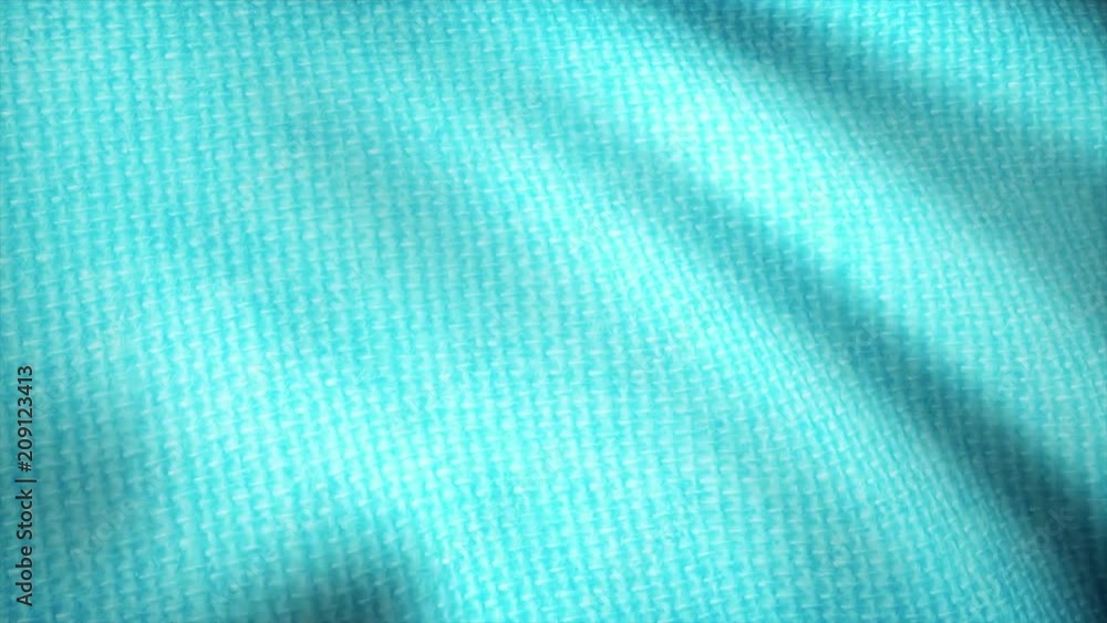 Poster fabric azure background in motion. smooth waves of matter waving from the wind. turquoise silk fabri